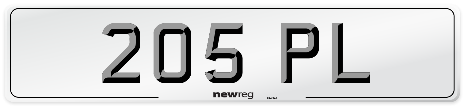 205 PL Number Plate from New Reg